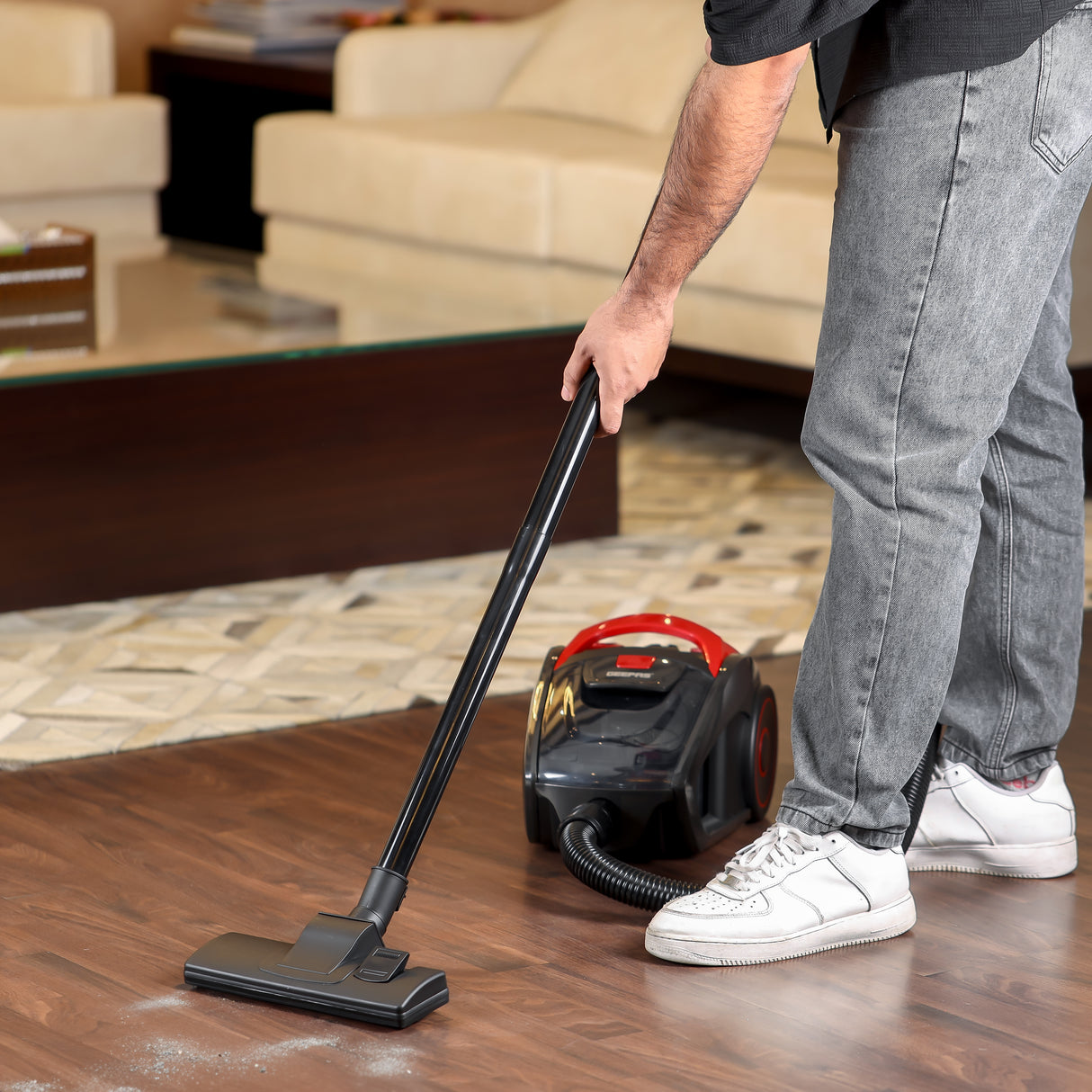 Geepas 1400W Cyclonic Vacuum Cleaner GVC19024 | 1.5L Dust Bag | Low Noise | Auto Cord Rewind | Flexible Hose | Floor Brush | Anti-Rust Body | 2Y Warranty