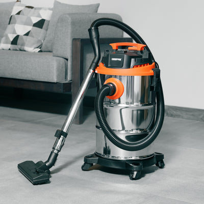 Geepas GVC19032 Wet & Dry Vacuum Cleaner | 1400W Copper Motor | 30L Capacity | Wet/Dry/Blow 3-in-1 Function | Hose Storage & Universal Wheels | 2 Years Warranty