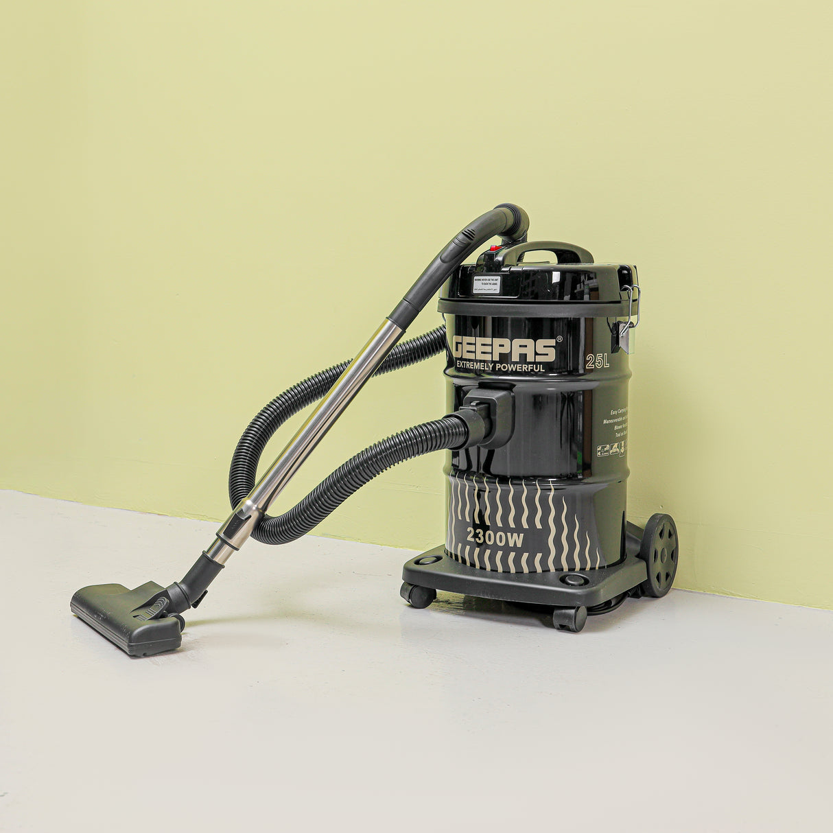 Geepas 2300 W Drum Vacuum Cleaner- GVC2592/ 25 L Dust Bag Capacity with Elegant Body, Iron Tank/ Powerful Suction, Dry and Blow Function, Full Indicator