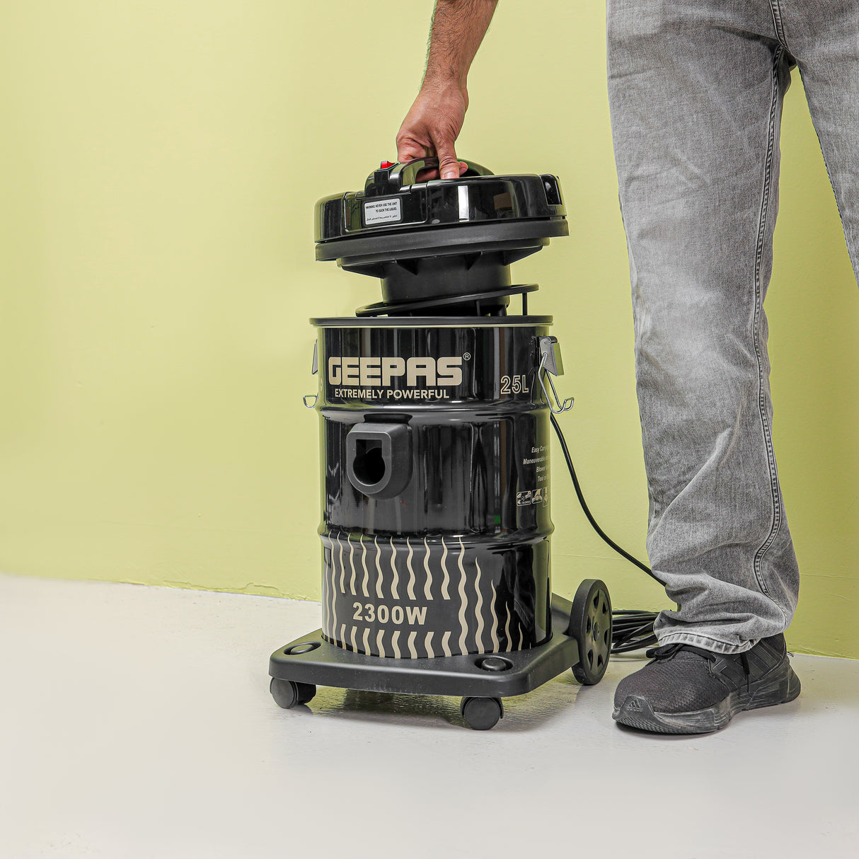Geepas 2300 W Drum Vacuum Cleaner- GVC2592/ 25 L Dust Bag Capacity with Elegant Body, Iron Tank/ Powerful Suction, Dry and Blow Function, Full Indicator