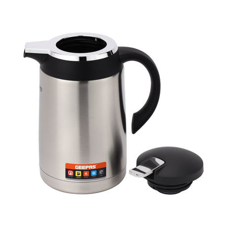 Geepas 1.3 L Stainless Steel Vacuum Flask- GVF27023|Keeps Beverages Hot & Cold for 24H |Easy to Carry, Comfortable Grip | Perfect for Home, Office, Camping|2Year Warranty