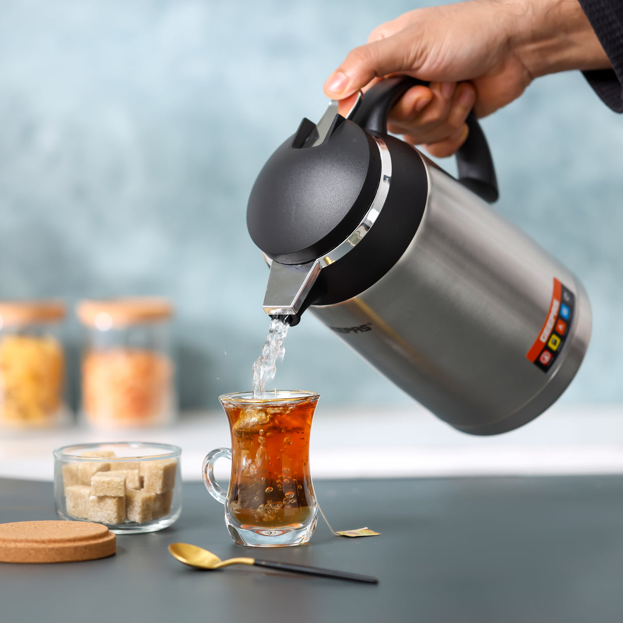 Geepas 1.3 L Stainless Steel Vacuum Flask- GVF27023|Keeps Beverages Hot & Cold for 24H |Easy to Carry, Comfortable Grip | Perfect for Home, Office, Camping|2Year Warranty