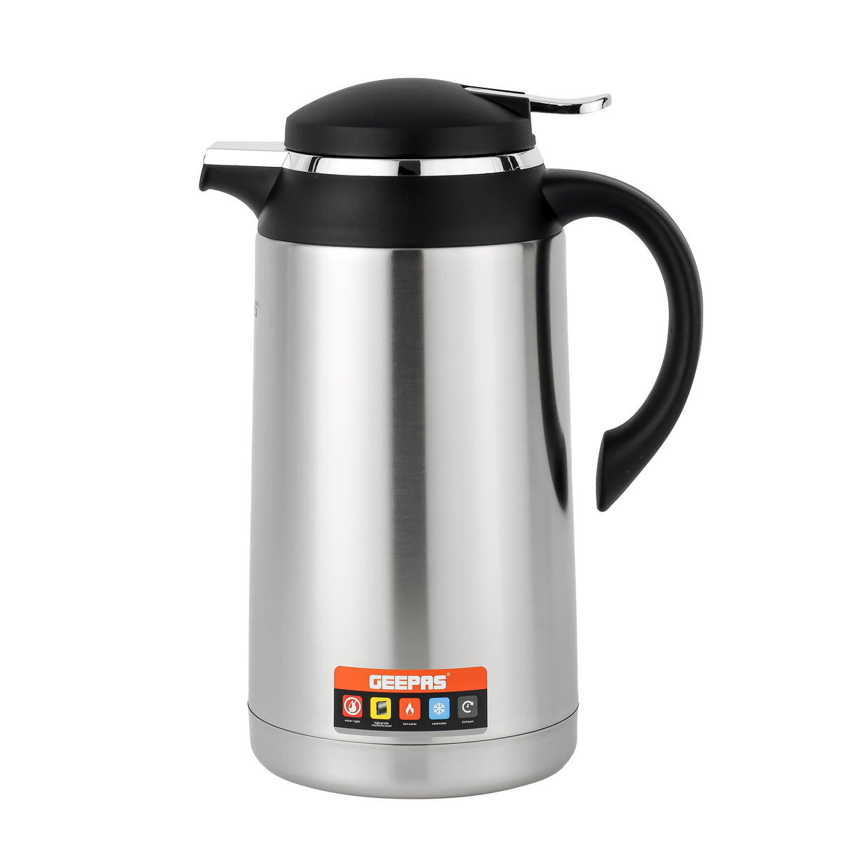 Geepas GVF27024 1.6L Stainless Steel Vacuum Flask | Keeps Hot & Cold for 24H | Easy to Carry, Comfortable Grip | Ideal for Home, Office, Camping etc | 2 Years Warranty