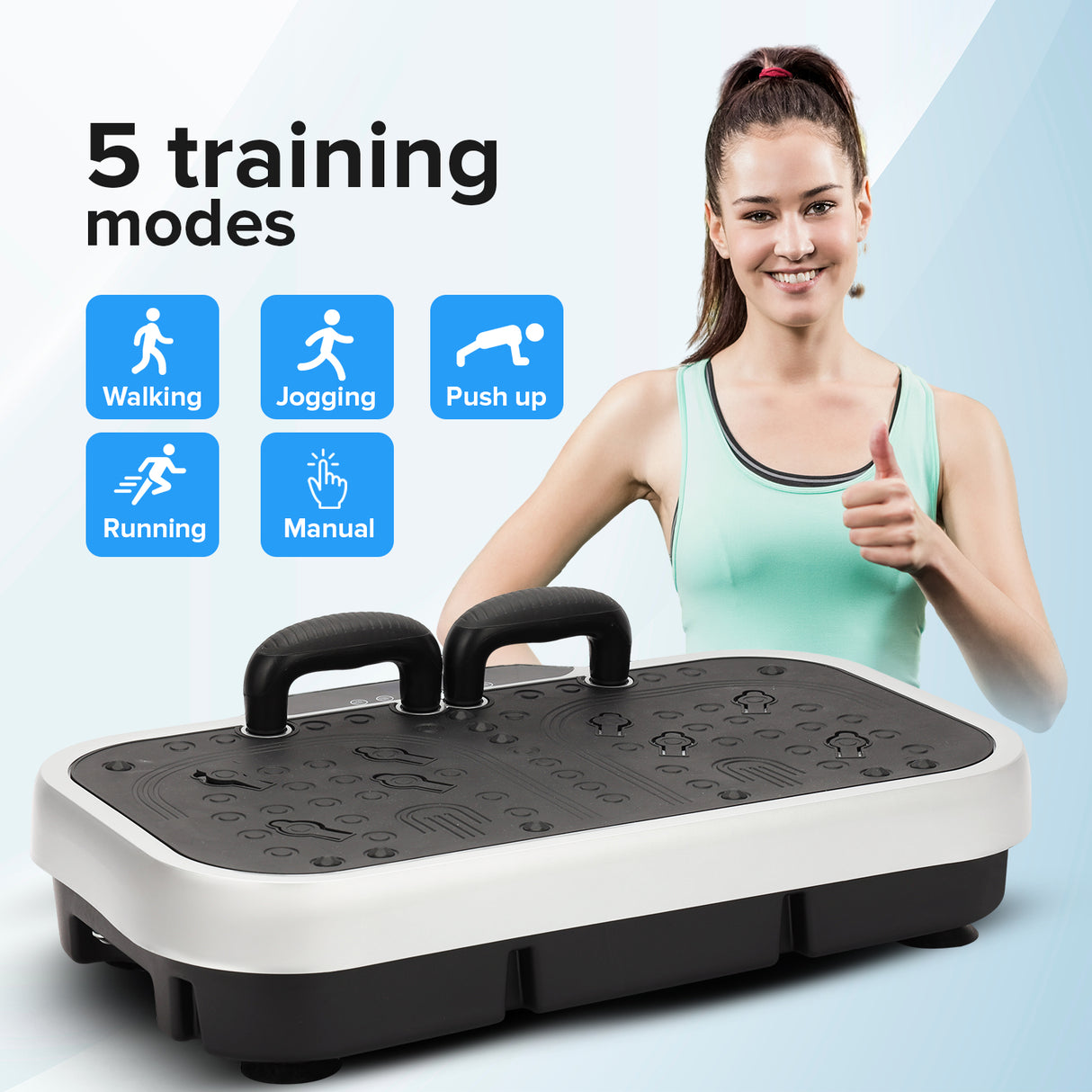 Geepas GVP86108 Vibration Plate Massager for Full Body Fitness Training | 5 Modes| Bluetooth Music | Touchscreen Display| Remote Control & Pull Ropes | For Home Workout