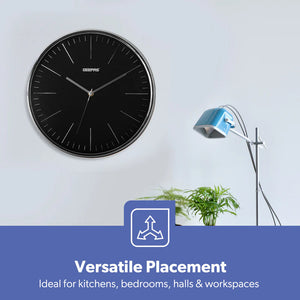 Geepas GWC26012 Wall Clock | Modern Design with 3D Silver Dial | Glass Cover| Electronic Plating Effect| Stylish & Durable Wall Clock for Home or Office| 2-Year Warranty