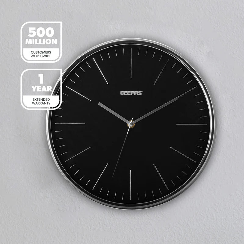 Geepas GWC26012 Wall Clock | Modern Design with 3D Silver Dial | Glass Cover| Electronic Plating Effect| Stylish & Durable Wall Clock for Home or Office| 2-Year Warranty