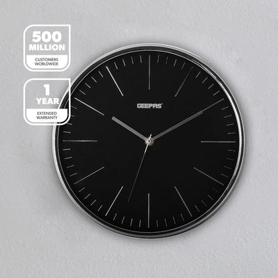 Geepas GWC26012 Wall Clock | Modern Design with 3D Silver Dial | Glass Cover| Electronic Plating Effect| Stylish & Durable Wall Clock for Home or Office| 2-Year Warranty