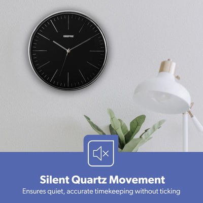 Geepas GWC26012 Wall Clock | Modern Design with 3D Silver Dial | Glass Cover| Electronic Plating Effect| Stylish & Durable Wall Clock for Home or Office| 2-Year Warranty