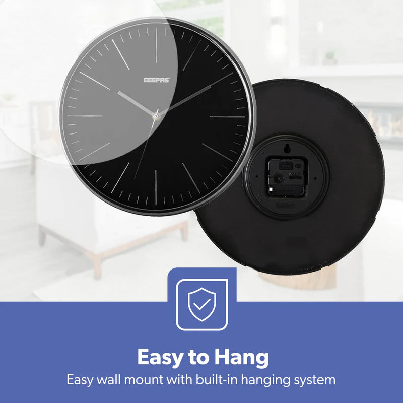 Geepas GWC26012 Wall Clock | Modern Design with 3D Silver Dial | Glass Cover| Electronic Plating Effect| Stylish & Durable Wall Clock for Home or Office| 2-Year Warranty