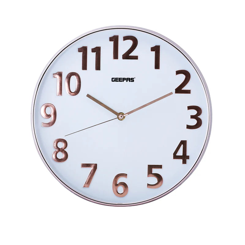 Geepas GWC26013 Wall Clock | Stylish 3D Rose Gold Dial with Glass Cover| Electronic Plating Effect| Precise Timekeeping | 2-Year Warranty | Ideal for Home & Office