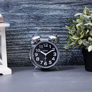 Geepas GWC26020 Twin Bell Alarm Clock | Loud Twin Bell Ring  | Light Function for Night Visibility | Durable Metal Body | Battery Operated | Ideal for Home & Office