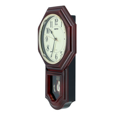 Geepas GWC4810 Pendulum Wall Clock | Painting Red Wooden Finish | Chrome Gold Ring | 12 Melodies| Taiwan Movement| Light Sensor| Elegant Vintage Design| 2-Year Warranty