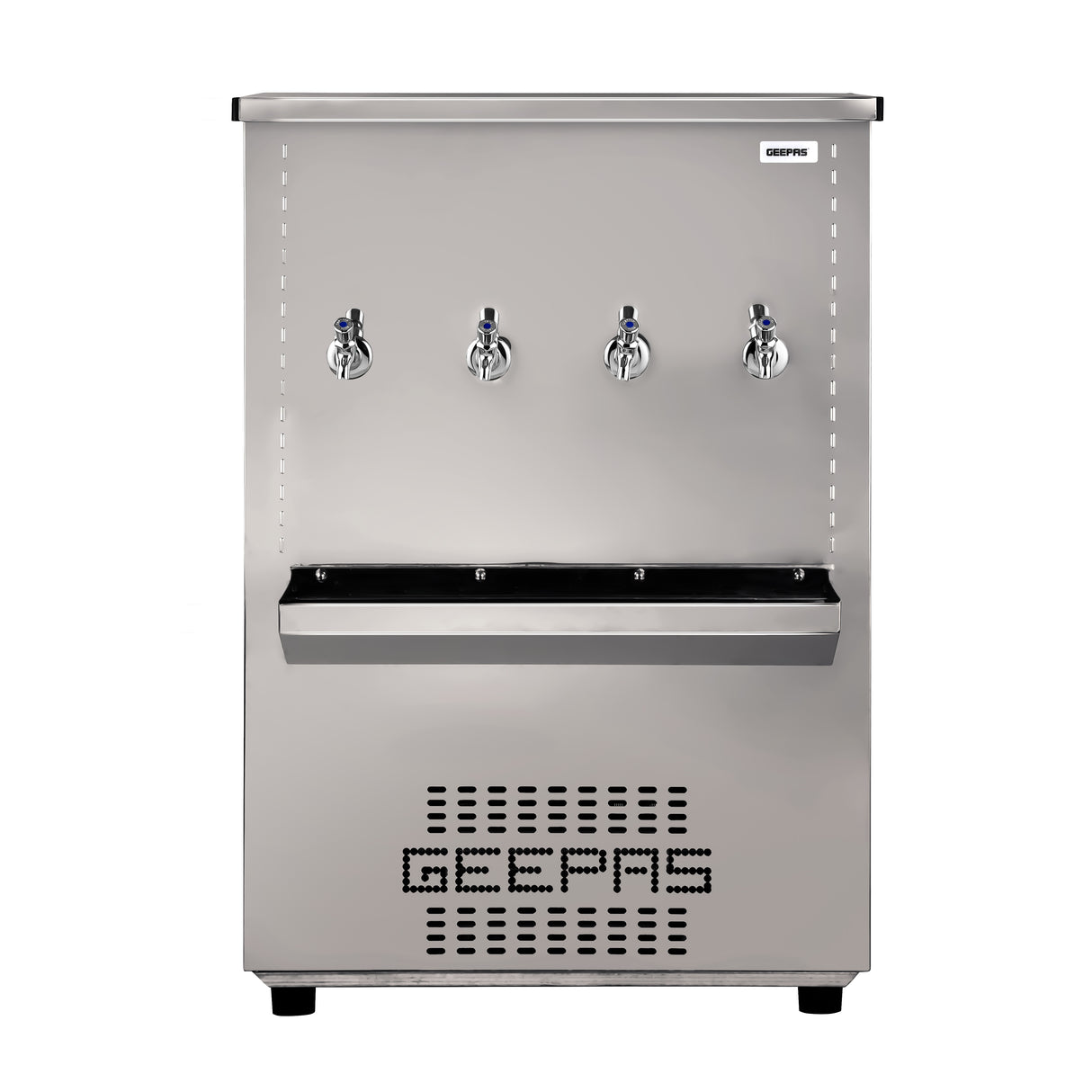 Geepas 100 L Stainless Steel Water Cooler- GWCL8842| 4 taps and 65 Gallon Capacity| Temperature Range 7-Degrees Celsius| Air Cooling Condenser Cooling Type|