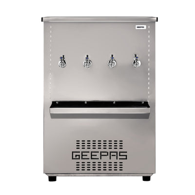 Geepas 100 L Stainless Steel Water Cooler- GWCL8842| 4 taps and 65 Gallon Capacity| Temperature Range 7-Degrees Celsius| Air Cooling Condenser Cooling Type|