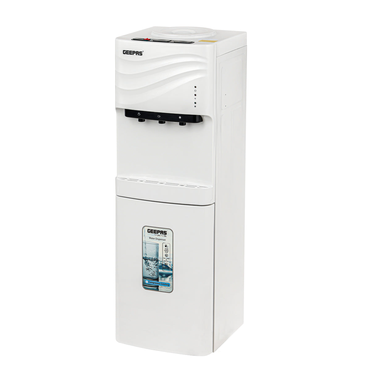Geepas GWD17017 Water Dispenser with Storage Cabinet | Hot Cold & Normal Water | Stainless Steel Tank | Child Safety Lock | Floor Standing Design for Home & Office