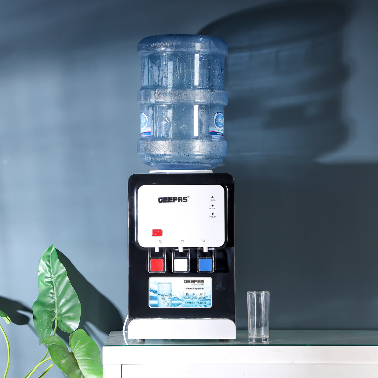 Geepas GWD17022 Water Dispenser | Hot, Normal & Cold Desktop Water Dispenser with Child Safety Lock | Stainless Steel Tank & Compressor Cooling | 2 Year Warranty