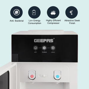 Geepas GWD17033 Hot & Cold Desk Top Water Dispenser | Stainless Steel Water Tank| Tempered Glass Door| Child Safety Lock | Fast Cooling Performance & Powerful Compressor