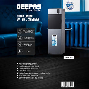 Geepas GWD17037 Bottom Loading Water Dispenser | Hot, Cold & Normal Water Options| Stainless Steel Water Tank| Fast Cooling Compressor System | 3 Tap Convenient Design