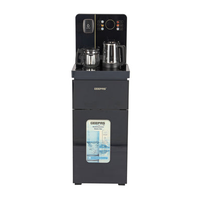 Geepas GWD17041 Multifunction Water Bar with touchscreen display, stainless steel tank, hot & cold water, integrated tea maker, and bottom-loading design. Ideal for home or office