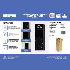 Geepas GWD17043 Digital Bottom Loading Water Dispenser | Touch Display |  Hot & Cold Water| Stainless Steel Tank | 6 Preset Temperature | Child Safety Lock | Energy Use