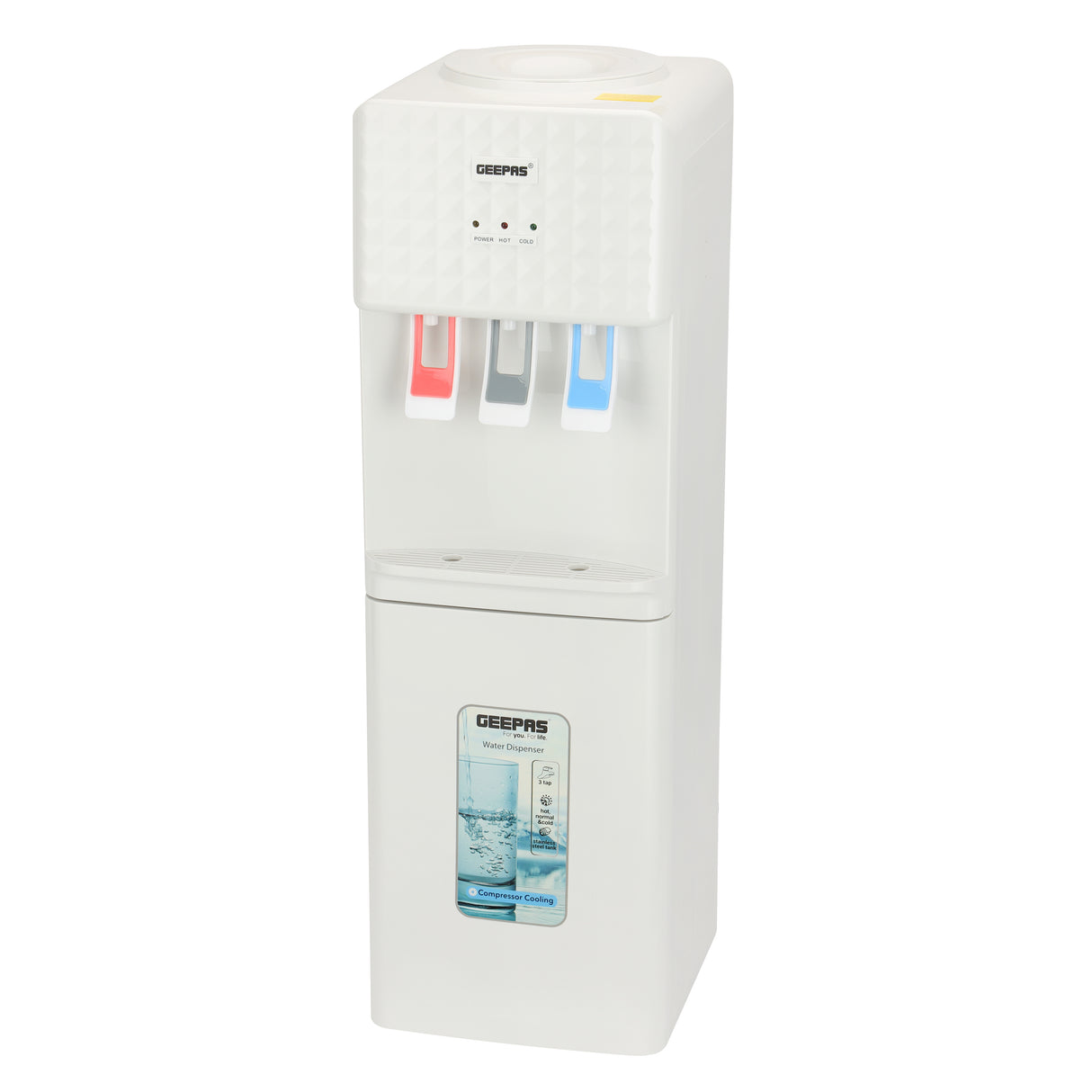 Geepas GWD8326 Water Dispenser | Hot, Cold & Normal Water| 3 Tap Design| Powerful Compressor Cooling System| Child Safety Lock & Stainless Steel Tank for Home & Office