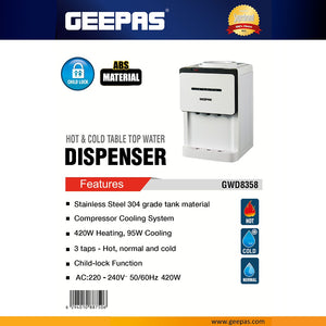 Geepas GWD8358 Water Dispenser | Hot, Cold & Normal Water Function | Child Safety Button| Stainless Steel Water Tank| Efficient Cooling & Heating for Home and Office Use