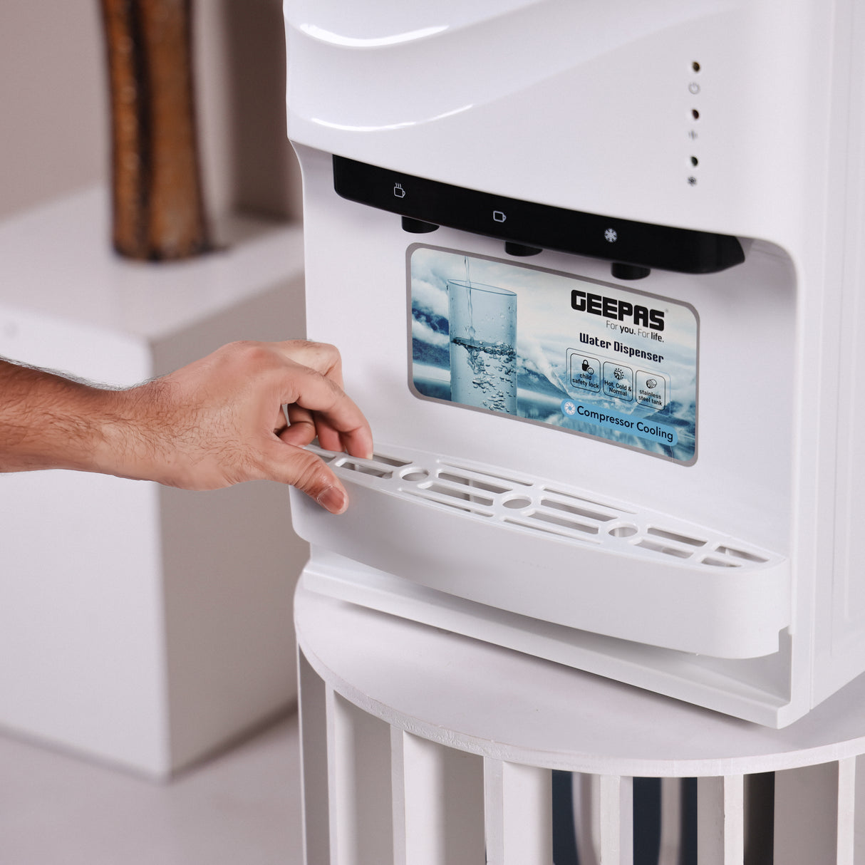 Geepas GWD8358 Water Dispenser | Hot, Cold & Normal Water Function | Child Safety Button| Stainless Steel Water Tank| Efficient Cooling & Heating for Home and Office Use