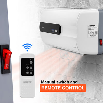 Geepas GWH28515 PTC Ceramic Wall Heater | LED Display | Adjustable Thermostat | 2 Heat Settings | Remote Control | Overheat Protection | 8 Hour Timer for Home & Office