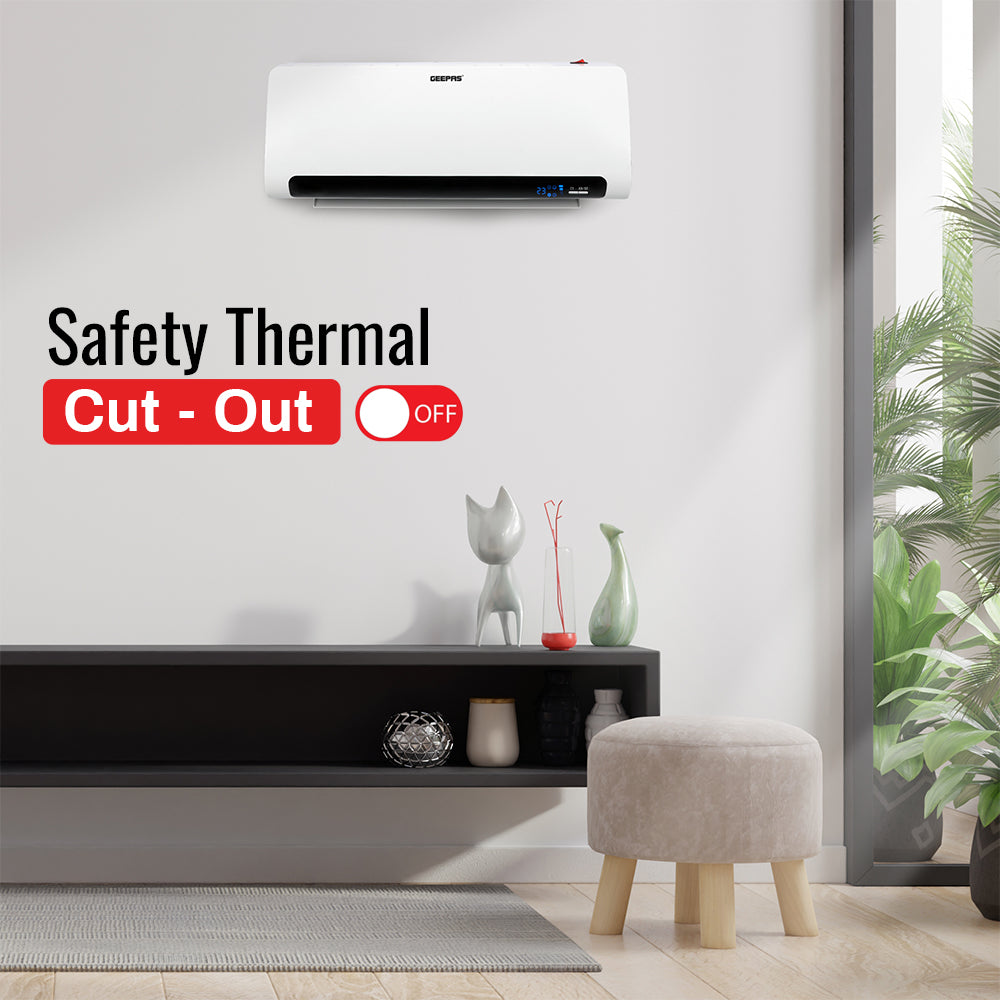 Geepas GWH28518 PTC Ceramic Wall Heater | LED Display | Electronic Temperature Control| 2200W Power | 2 Heat Settings | Remote Control | Timer & Overheat Protection