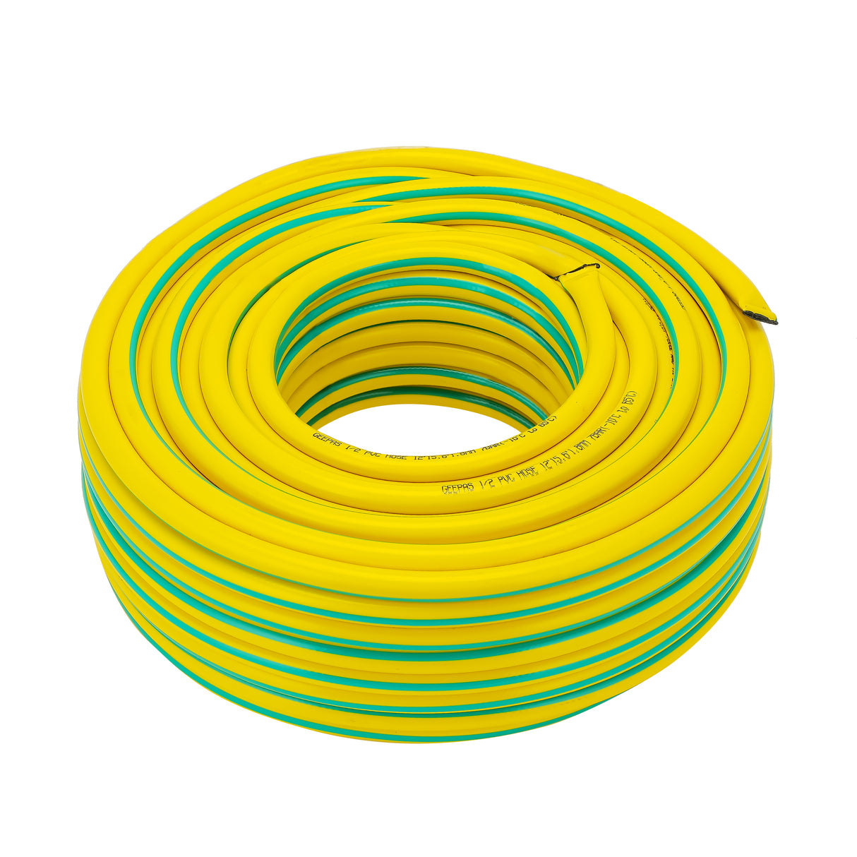 Geepas 1/2 PVC Hose- GWH61154| 50 M, 3-Layer Construction with High Flexibility| Suitable for 7 Bar Pressure, Heat Resistance -10–65 °C| Yellow and green, 1 Year Warranty