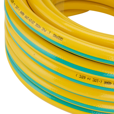 Geepas 1" PVC Hose- GWH61157 | 25M, 3-Layer Flexible Design | For Water Supply, Gardening, Cleaning | 4 Bar Pressure, Heat Resistant -10°C to 65°C | Yellow/Green.
