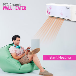 Geepas GWH9242 PTC Wall Heater with  Remote Control | 2500W Power | 2 Heat Settings |Ceramic Heating Element | Temperature Control | 7.5 Hour Timer & Oscillating Louvers