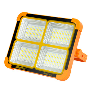Geepas Rechargeable LED Work Light GWL53041 | 288 LEDs with White, Warm, Blue & Red Modes | Solar Panel, Energy-Saving, Long Life & Stable Performance | 2-Year Warranty