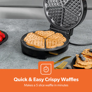 Geepas GWM36538 Heart Waffle Maker | 1000W Power| Adjustable Temperature Control | Non-Stick Cooking Plates | Cool-Touch Handle | Skid-Resistant Feet | 2 Years Warranty