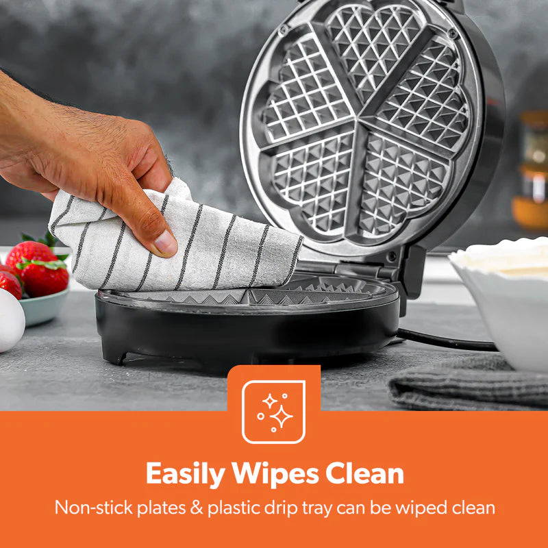 Geepas GWM36538 Heart Waffle Maker | 1000W Power| Adjustable Temperature Control | Non-Stick Cooking Plates | Cool-Touch Handle | Skid-Resistant Feet | 2 Years Warranty