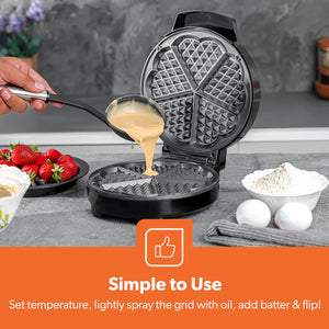 Geepas GWM36538 Heart Waffle Maker | 1000W Power| Adjustable Temperature Control | Non-Stick Cooking Plates | Cool-Touch Handle | Skid-Resistant Feet | 2 Years Warranty