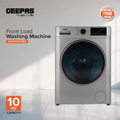 Geepas Front Load Washing Machine GWMF1041SRG | 10KG Capacity| Powerful Motor| Multiple Wash Programs| Energy Efficient Performance| Stylish Design|  1 Year Warranty