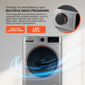 Geepas Front Load Washing Machine GWMF1041SRG | 10KG Capacity| Powerful Motor| Multiple Wash Programs| Energy Efficient Performance| Stylish Design|  1 Year Warranty