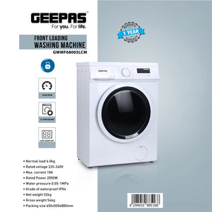 Geepas GWMF68005LCM Front Loading Washing Machine | 6kg Capacity | 1000 RPM |        15 Wash Programs | LED Display | Energy Efficient Performance |  1 Year Warranty