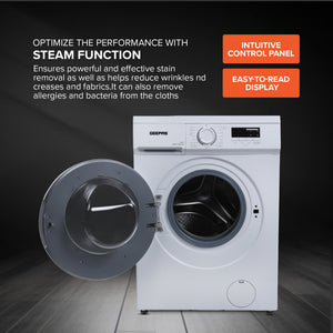 Geepas Front Load Washing Machine GWMF71200LCJ | 7Kg Capacity | 1200 RPM Powerful Motor | Steam Wash Function | Durable & Energy Efficient Performance | 1 Year Warranty