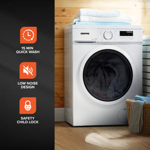 Geepas Front Load Washing Machine GWMF71200LCJ | 7Kg Capacity | 1200 RPM Powerful Motor | Steam Wash Function | Durable & Energy Efficient Performance | 1 Year Warranty
