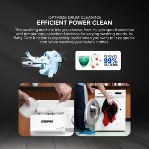 Geepas Front Load Washing Machine GWMF71200LCJ | 7Kg Capacity | 1200 RPM Powerful Motor | Steam Wash Function | Durable & Energy Efficient Performance | 1 Year Warranty