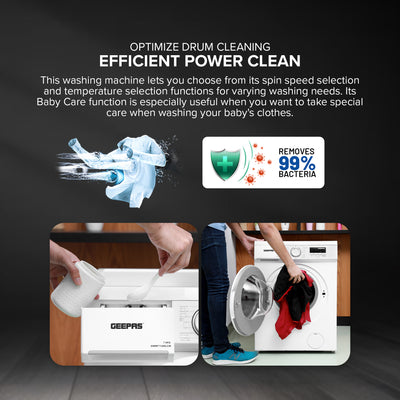Geepas Front Load Washing Machine GWMF71200LCJ | 7Kg Capacity | 1200 RPM Powerful Motor | Steam Wash Function | Durable & Energy Efficient Performance | 1 Year Warranty