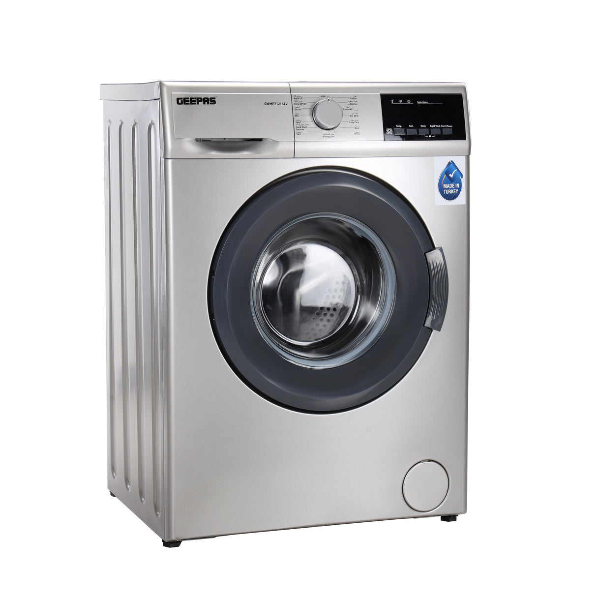 Geepas GWMF7121STV 7kg Fully Automatic Front Load Washing Machine |  15 Wash Programs |  1000 RPM Spin Speed |  EcoLogic System | LED Display & Child Lock Safety