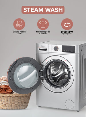 Geepas Front Load Washing Machine- GWMF8140SRG/ Fully Automatic/ LED Display, 8 kg Capacity and 54 L Drum Capacity/ Metallic Grey, 1 Year Warranty