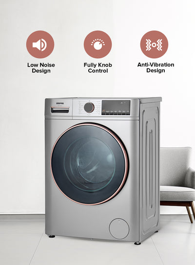 Geepas Front Load Washing Machine- GWMF8140SRG/ Fully Automatic/ LED Display, 8 kg Capacity and 54 L Drum Capacity/ Metallic Grey, 1 Year Warranty