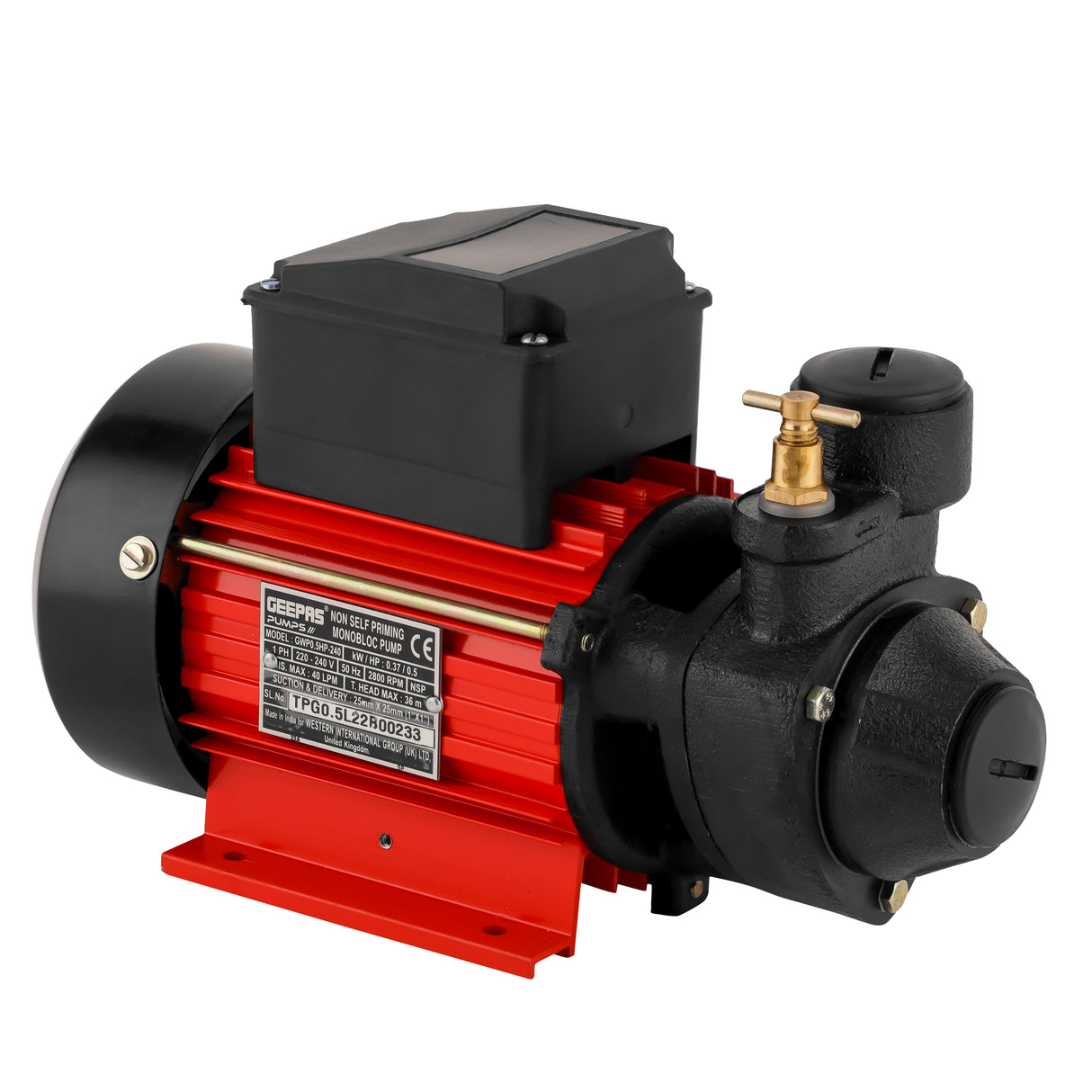 Geepas 0.5 HP Monobloc Pump- GWP0.5HP-240| Premium-Quality Construction, Suction/Delivery - 1" x 1"| Maximum Head- 30m, Perfect for Domestic Water Supply, Irrigation Etc