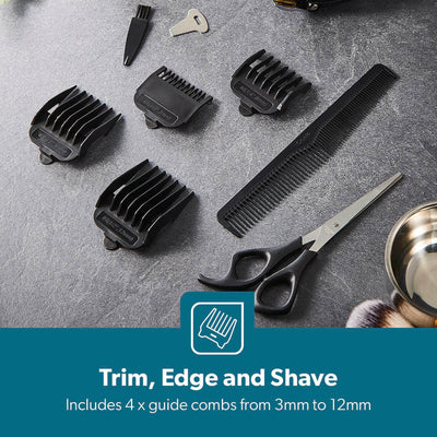 Geepas GTR8658N Professional Hair Clipper | Gold Titanium Carbon Steel Blade | Adjustable Control Lever | Magnetic Motor | 4 Detachable Combs | Barber Accessories