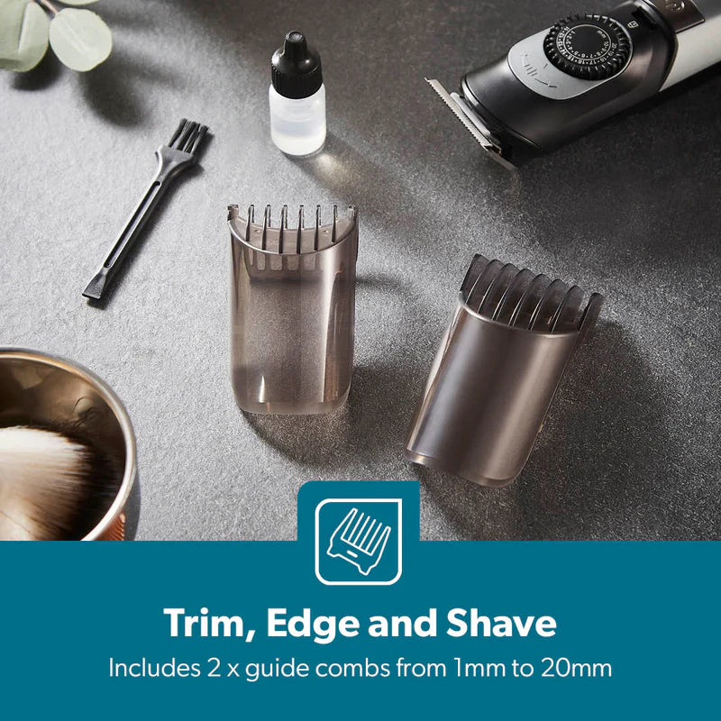 Geepas GTR56042 Rechargeable Hair Trimmer | 1500mAh Li-ion Battery| 20 Length Settings| T Stainless Steel Blade|2 Combs (1–10mm & 11–20mm)| USB Charging| 2 Years Warranty