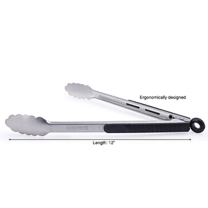 Royalford RF2042-FT12 12 inch food tong|  ergonomic design, gripped handle and auto lock mechanism| dishwasher safe, ideal for cooking, grilling & serving food|